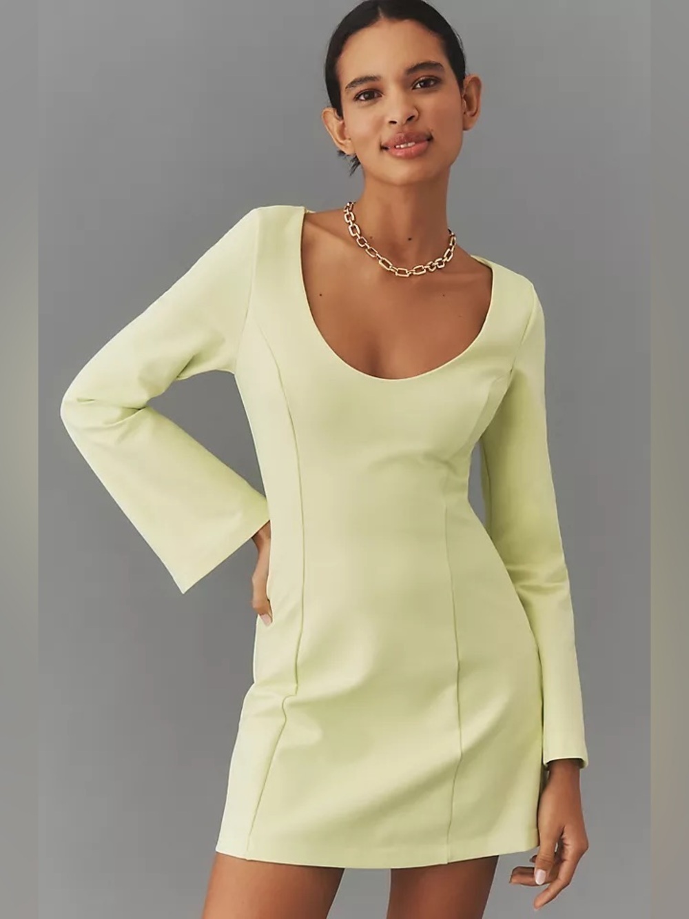 NWT Anthropologie Maeve Mini Dress Neon Lime Scoop Neck Dress Size Small